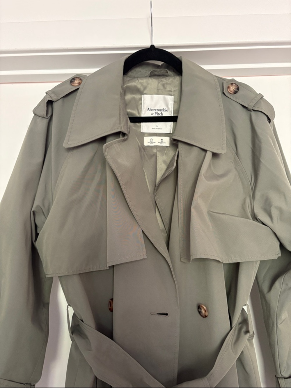 Abercrombie & Fitch Olive-Green Double-Breasted Trench Coat with Belt - Picture 3 of 8